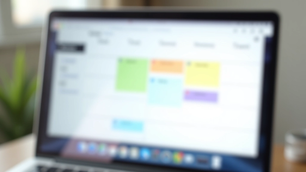 Calendrier numérique avec blocs de temps colorés, affichant une semaine bien planifiée et des plages horaires clairement définies