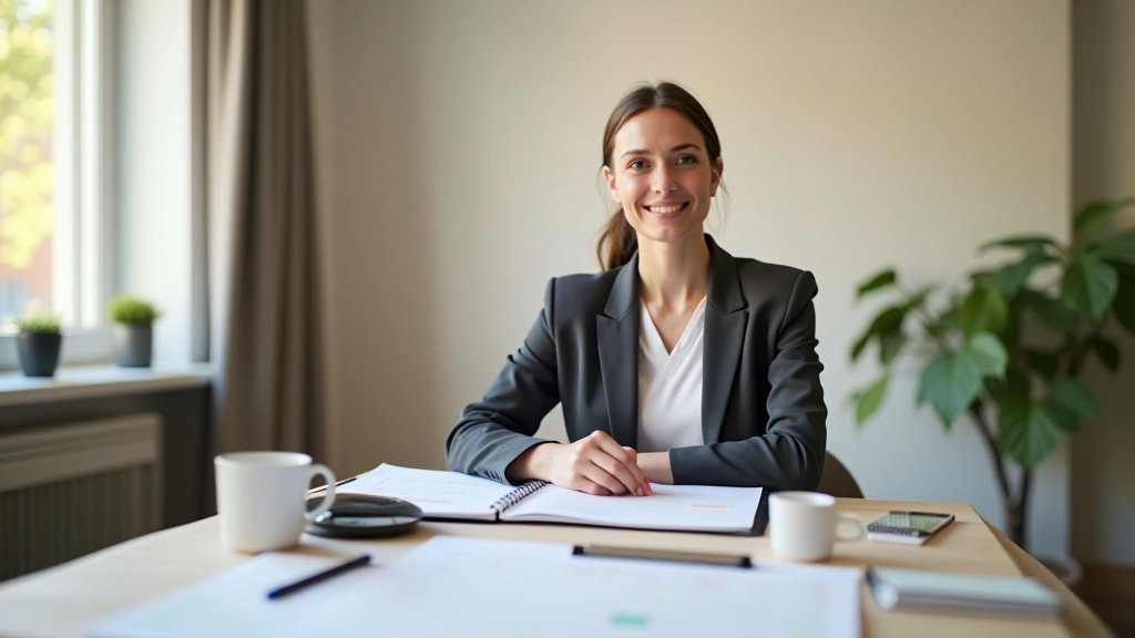 Personne travaillant à un bureau avec un calendrier organisé, environnement calme et bien structuré
