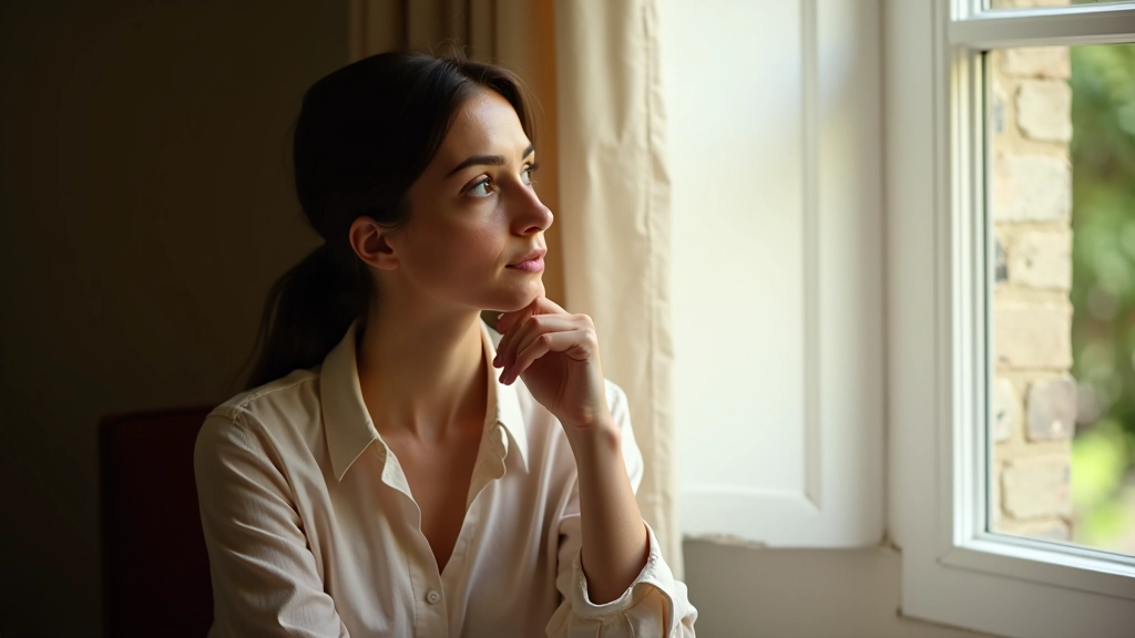 Personne réfléchissant à la fenêtre